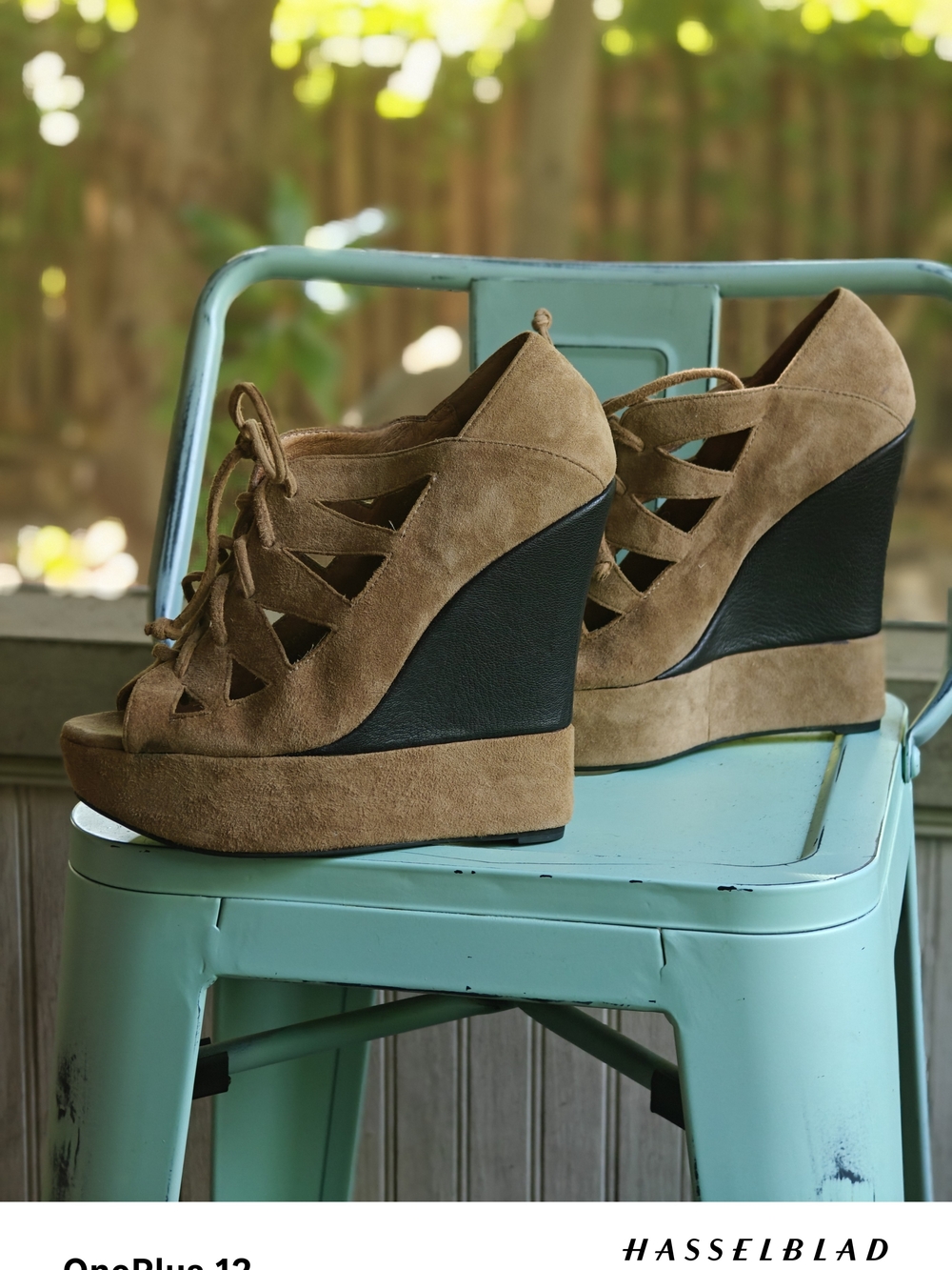 Jeffrey Campbell Tan and Black Suede Lace-Up Wedge Sandals